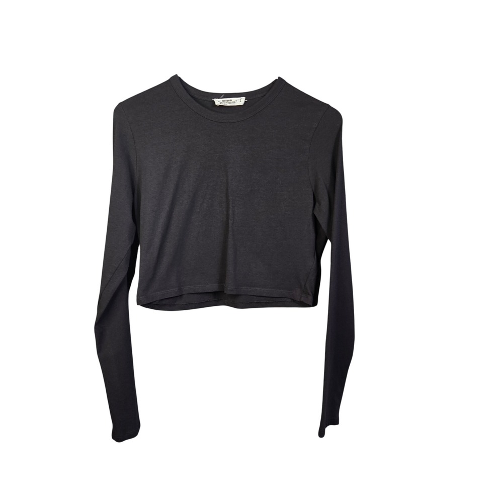 Cotton‎ On Micro Crop Long Sleeve Womens Large Black Crew Neck Basic Tee
